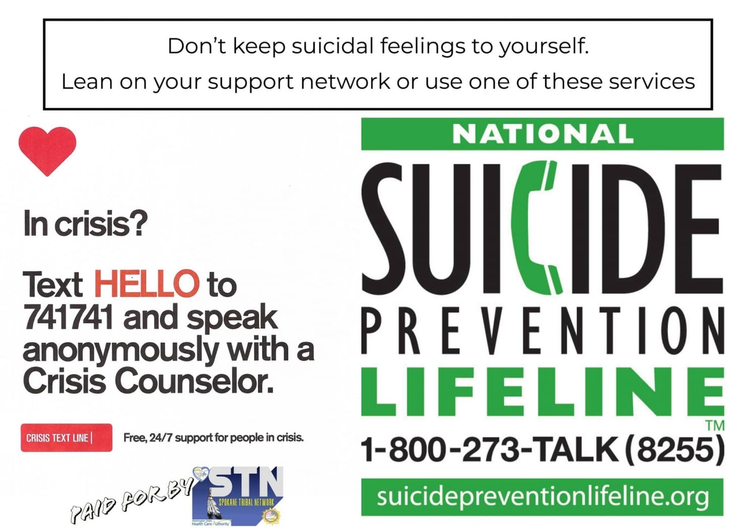 Suicide Prevention Lifeline Information – Spokane Tribe of Indians